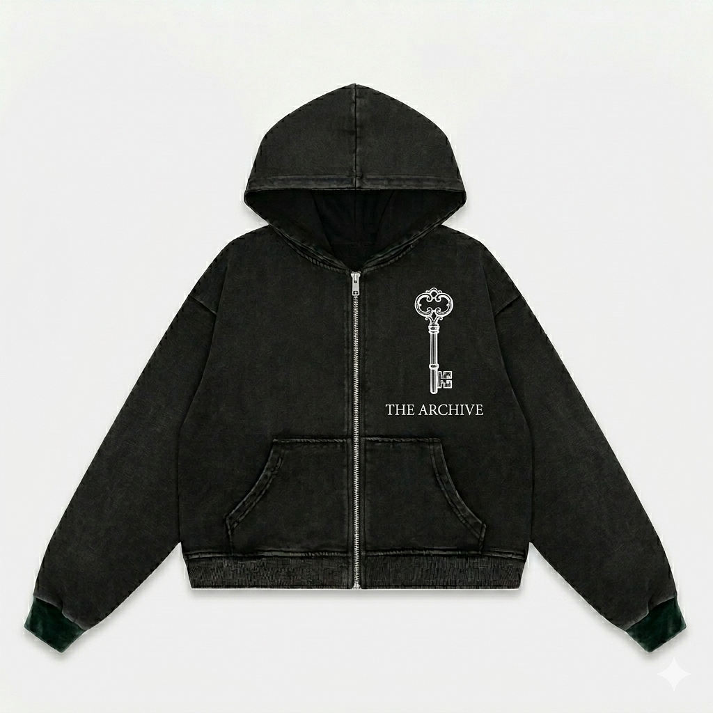 The Archive Vintage-Washed Minimalist Zip-Up Hoodie